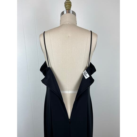 Vintage 90s Y2K Black Maxi Dress 14 Whimsigoth Spaghetti Straps Slit Witchy - Picture 9 of 16